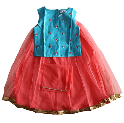 Girls Orange Lehnaga Set