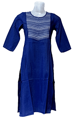 Women White Embroidery Printed Kuris