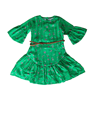 Girls frill bottom layers dress with belt