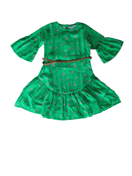 Girls frill bottom layers dress with belt Girls frill bottom layers dress with belt