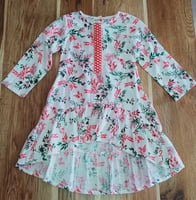 Girls Flower Printed Lace Yoke Frill Layer Hem Kurta Girls Flower Printed Lace Yoke Frill Layer Hem Kurta