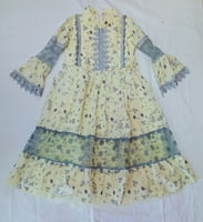 Girls Grey Print Yellow Long Fancy Frock Girls Grey Print Yellow Long Fancy Frock