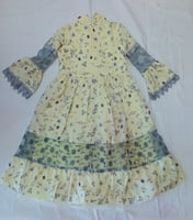 Girls Grey Print Yellow Long Fancy Frock Girls Grey Print Yellow Long Fancy Frock