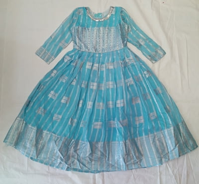 Girls Silver Print Long Fancy Frock