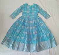 Girls Silver Print Long Fancy Frock Girls Silver Print Long Fancy Frock