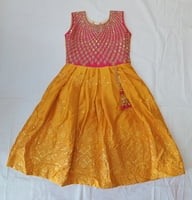 Girls Pink With Yellow Long Fancy Frock Girls Pink With Yellow Long Fancy Frock