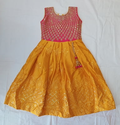 Girls Pink With Yellow Long Fancy Frock