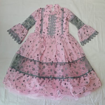 Girls Grey Print Long Fancy Frock