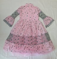 Girls Grey Print Long Fancy Frock Girls Grey Print Long Fancy Frock