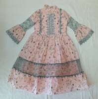 Girls Grey Print Peach Long Fancy Frock Girls Grey Print Peach Long Fancy Frock