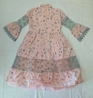 Girls Grey Print Peach Long Fancy Frock Girls Grey Print Peach Long Fancy Frock