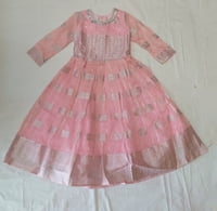 Girls Silver Print Baby Pink Long Fancy Frock Girls Silver Print Baby Pink Long Fancy Frock