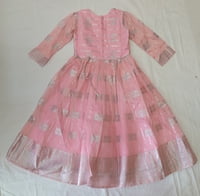 Girls Silver Print Baby Pink Long Fancy Frock Girls Silver Print Baby Pink Long Fancy Frock